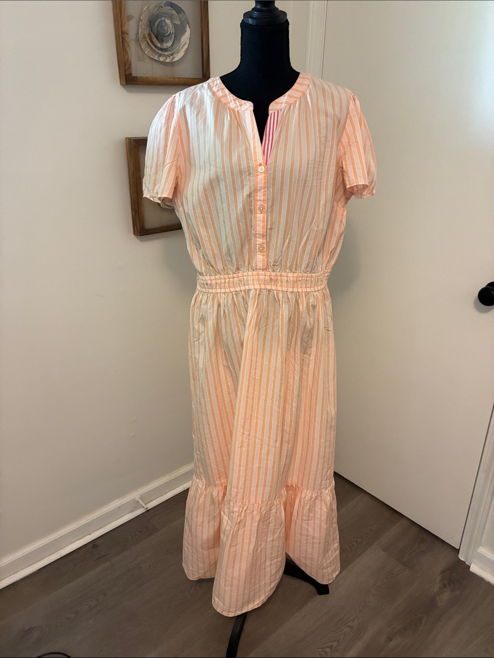 LOFT Striped Smocked Waist Midi Dress - Picture 2 of 6